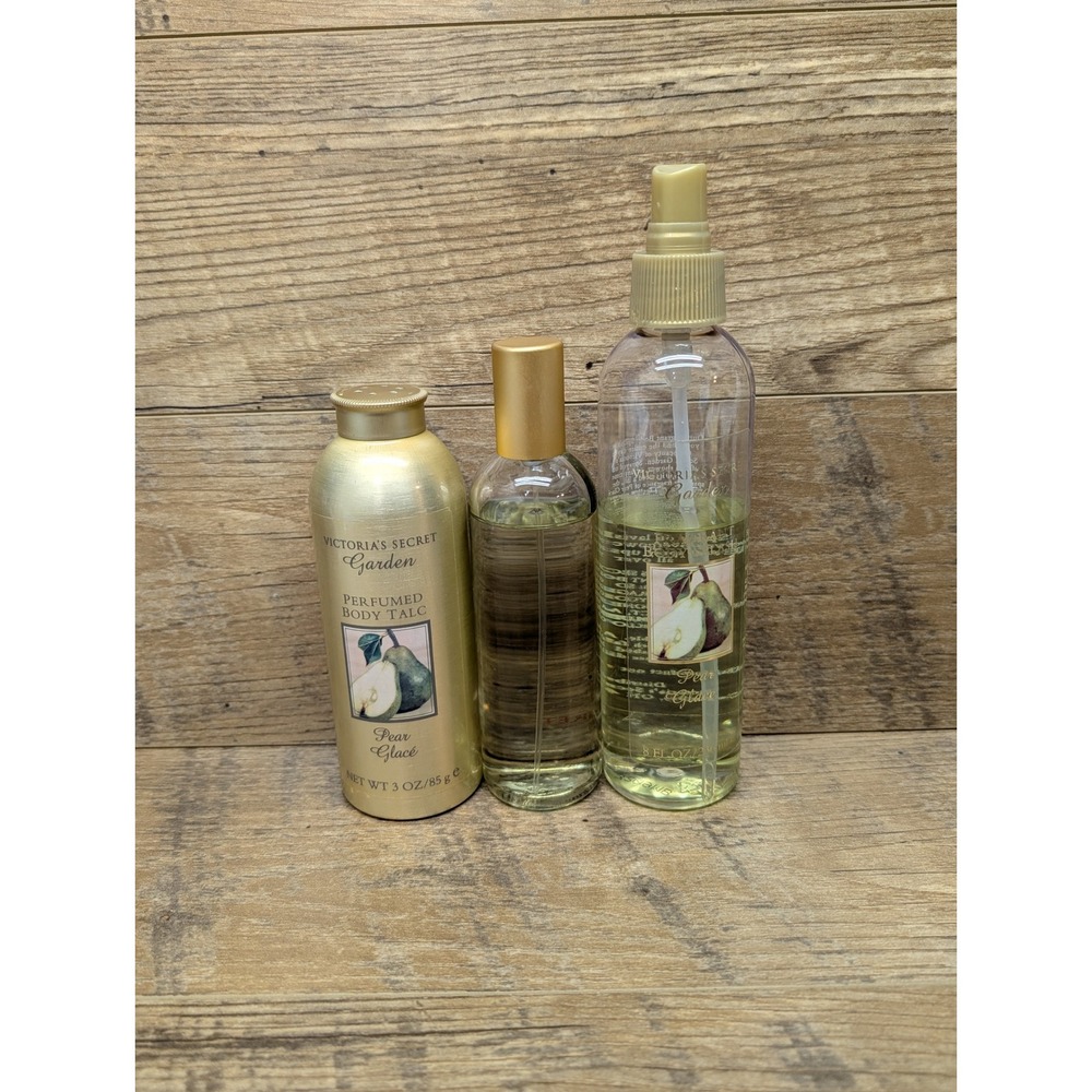Victoria's Secret Garden Pear Glace EDT Body Splash Talc 3 Pc Lot Discontinued